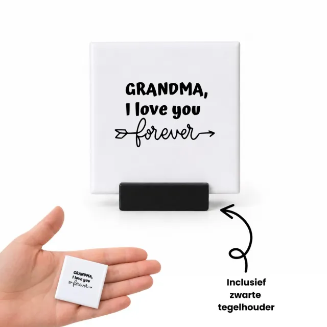 Hacebo Oma ik hou voor atijd van je tegeltje met tegelhouder - Oma - Familie - tegeltjes met tekst - Cadeau - spreuktegels - 4.8x4.8 CM Wit