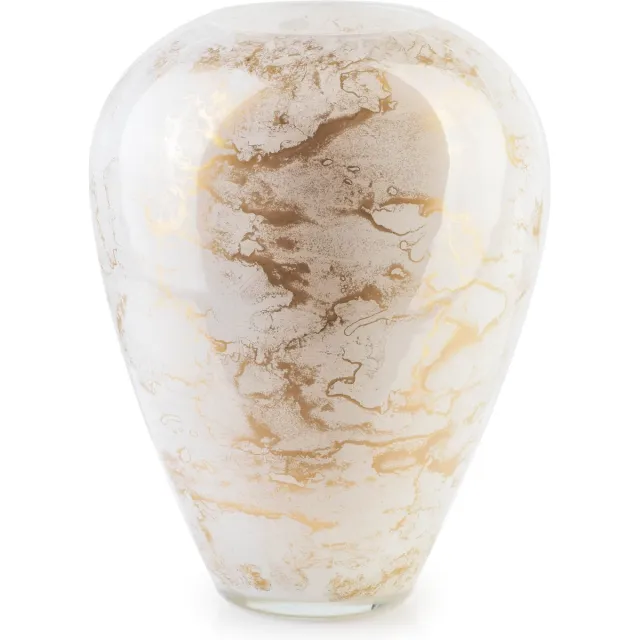 Terroso Handgemaakte Glazen Vaas - Bloemenvaas - Wit met Goud - Marmer Look - Interieur Woondecoratie - 27 cm Hoog
