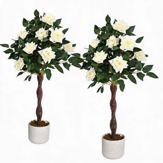 HOERFURIY Kunstrozenboom 90cm Wit 2 stuks - Polyester - Woonkamer