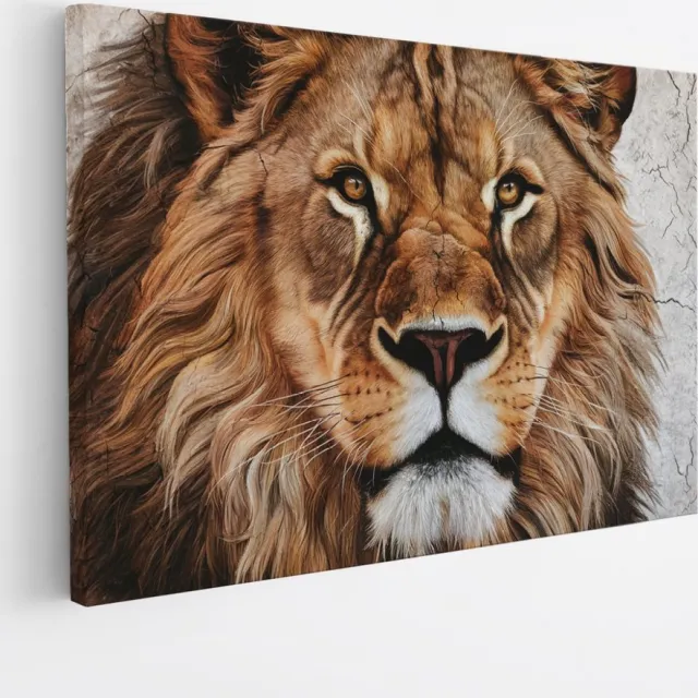 Saammp Canvas Schilderij - Close-up Leeuw - Dieren - Natuur - 100x75 - Foto op canvas - Wanddecoratie - Muurdecoratie Woonkamer - Slaapkamer decoratie - Canvas Print Multicolor