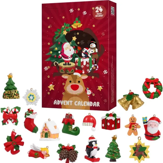 Aofixver Kerstadventskalender met 24 ornamenten – een aftelkalender vol schattige feestartikelen en decoraties voor het aftellen naar Kerstmis meerkleurig