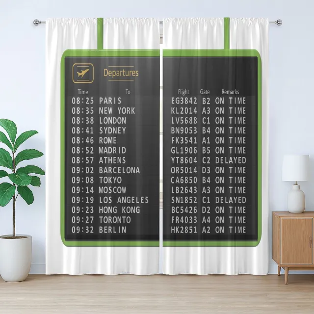 ABAKUHAUS Rustiek Luchthavengordijn, Vluchtlijst Vertrekbord, met Banden en Lussen voor de Woonkamer, 280 x 225 cm, Wit Coke Grijs