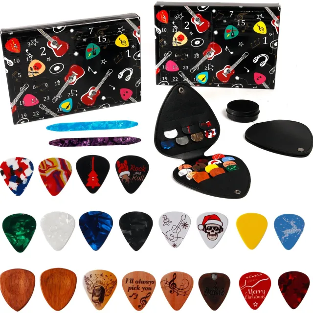 Pyreta adventkalender 2026 - 24 dagen aftelkalender - kalender- kalender 2026 - aftelkalender kerst- Kerst Countdown- blind boxes - gitaar accessoires - gitaar plectrum - gitaar plectrum set Zwart