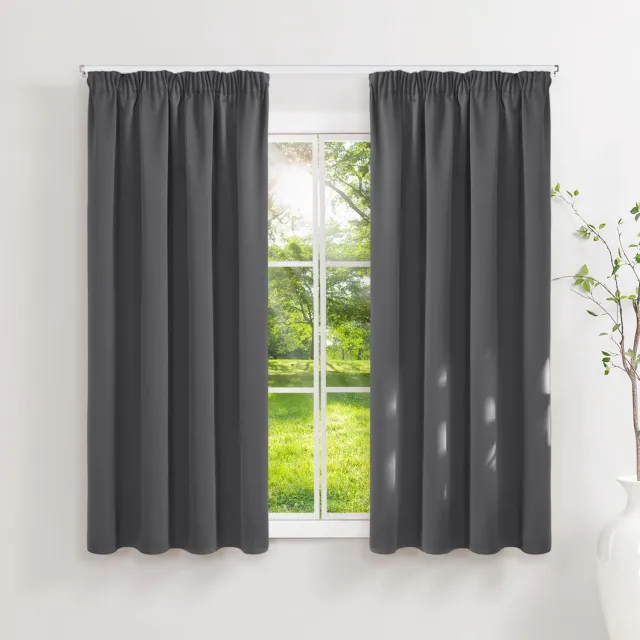 Famanu Thermische gordijnen met plooiband, set van 2, 160 x 140 cm, donkergrijs, 100% verduisterend voor optimale isolatie