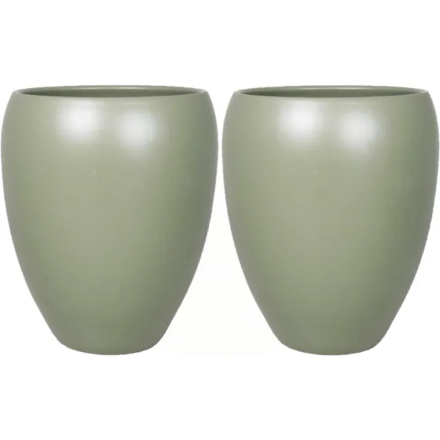 Floran 2x stuks bloemen vaas/vazen mat army groen van keramiek D16 x H19 cm - Bloempot/plantenpot/bloemenvaas