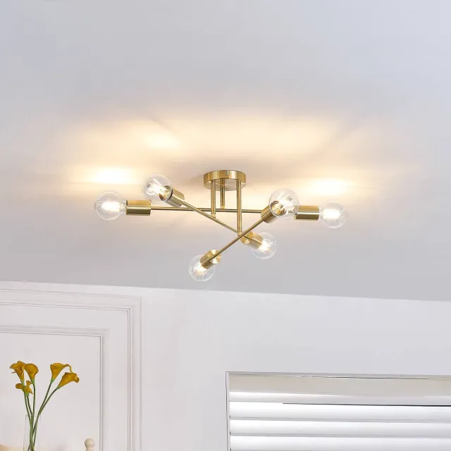 Lindby plafondlamp - 6lichts - Metaal - H: 20 cm - E27 - goud