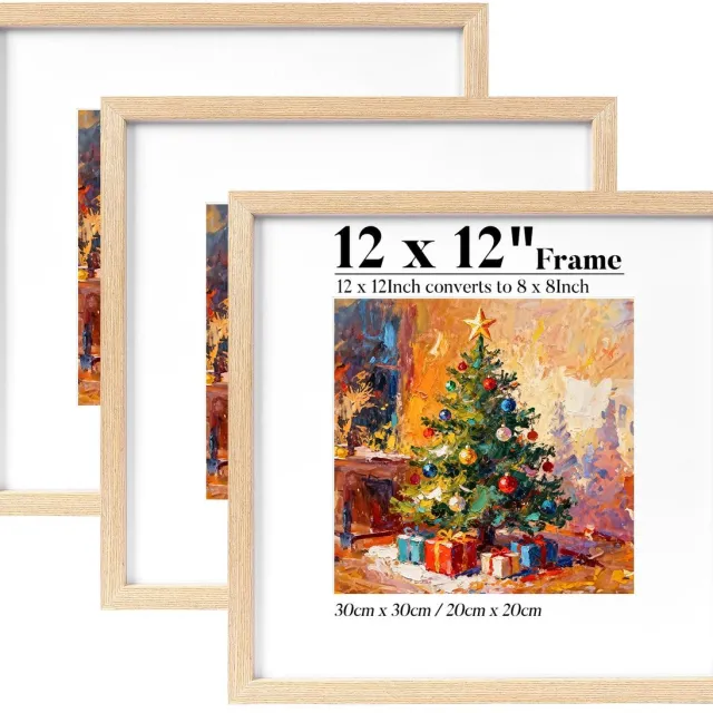 Famanu Fotolijst van massief hout, vierkante fotolijsten set van 7,9 x 30 cm, posterlijst met bevestiging voor 20 x 20 cm, wandophang systeem voor foto's en kunstwerken Naturel