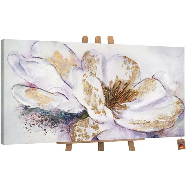 YS Canvas schilderij groot handgeschilderd gouden pioen bloem luxe – YS-Art Gallery – Luxe wanddecoratie voor woonkamer – Modern schilderij voor slaapkamer en hal Without Floater Frame