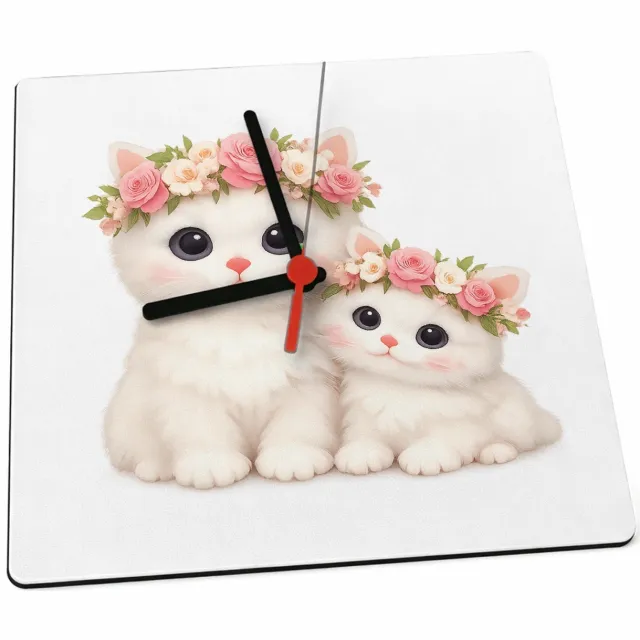 Mr Cadeautjes Klok 19 x 19 - design Een schattige bosuil met een bloemenkrans en zachte maanlich | cadeau Wit