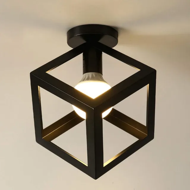 KZQ KZQVierkante Vintage Plafondlamp - Metalen Kooi Kap - Industrieel Design - Semi Flush Mount - Geschikt Voor Loft Kantoor Café En Restaurant - Zwart zwart.11