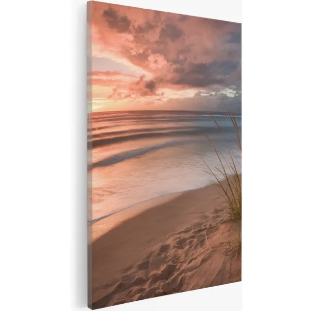 Saammp Canvas Schilderij - Strand En Zee Vanuit de duinen - 40x50 - Foto op canvas - Wanddecoratie - muurdecoratie Woonkamer - Slaapkamer decoratie - Canvas Print Multicolor