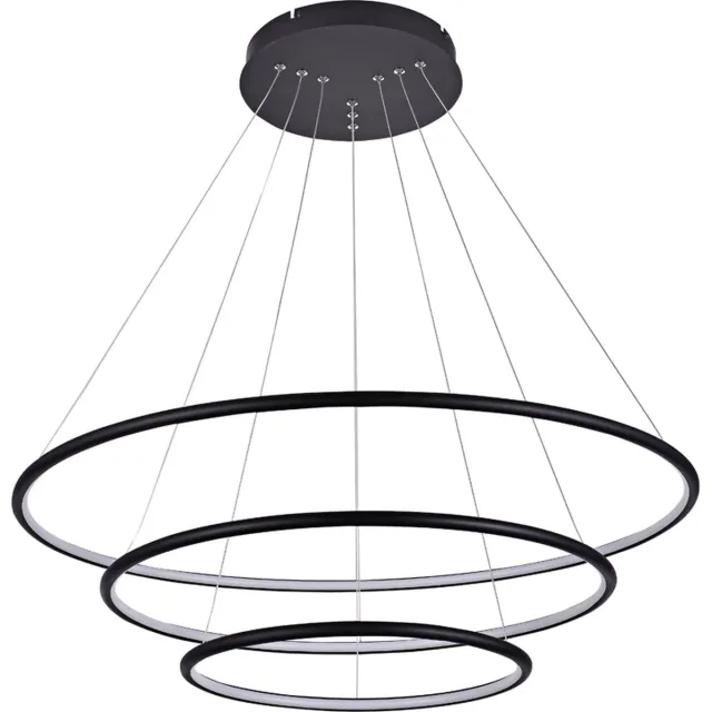 Fantasia Annu hanglamp met 3 ringen, zwart, 80 cm, 99 W LED 3000K, 6435 lumen, dimbaar