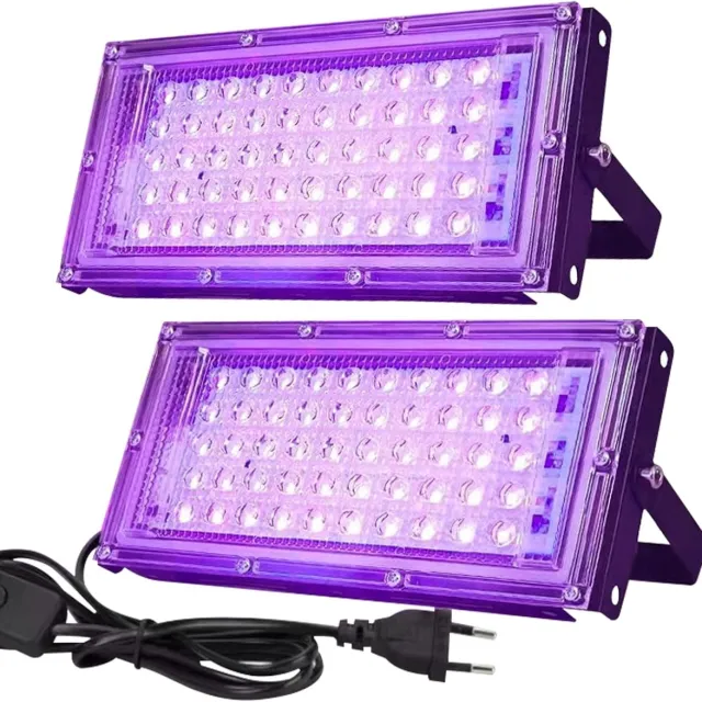 Ynkkvre Uv Schwarzlicht Strahler - 50W Led Lamp - Sterke Lichtemissie & 360° Verstelbare Bevestiging - 2 - Voor Glow-Partys En Buiten Zwart
