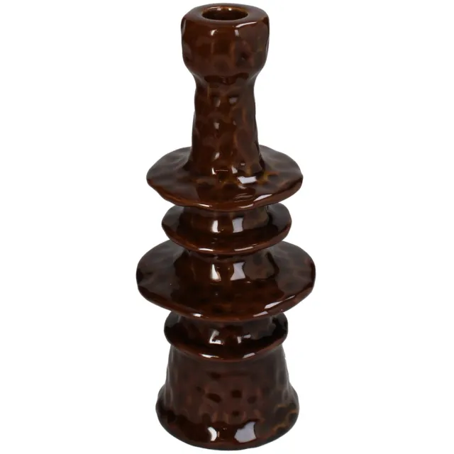 HD Collection Kandelaar Inya - Keramiek - Bruin - 9x22x9 cm (BxHxD) - Voor dinerkaars - Sfeervol Interieur