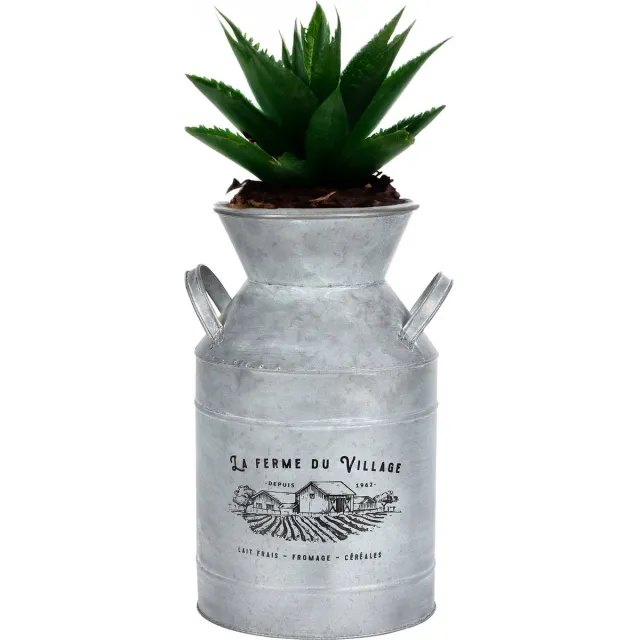 Sunnydays Melkbus vorm vaas/container - Zink - zilvergrijs - 22 x 37 cm - decoratie of plantenbak