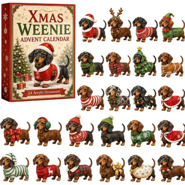 Rood Verrassingscadeaubox - 24-daagse adventskalender - Adventskalender - Kerstverrassingsdoos - Verschillende hondenbedeltjes - 2D acryl bedeltjes - Geschikt als kerstcadeau, decoratie en kalender - Rood