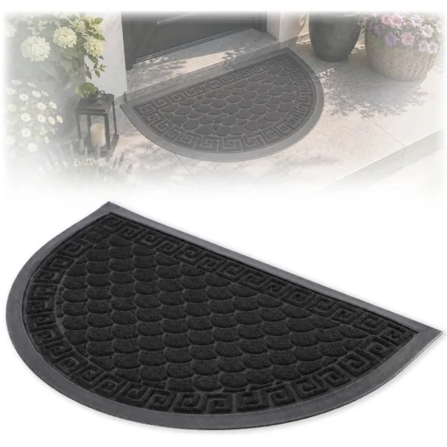 KADAX Deurmat, entreemat van robuust polyester met rubberen zijde, duurzame vuilvangmat in 6 verschillende patronen naar keuze, deurmat, halve cirkel 60 x 40 cm, antraciet Grijs