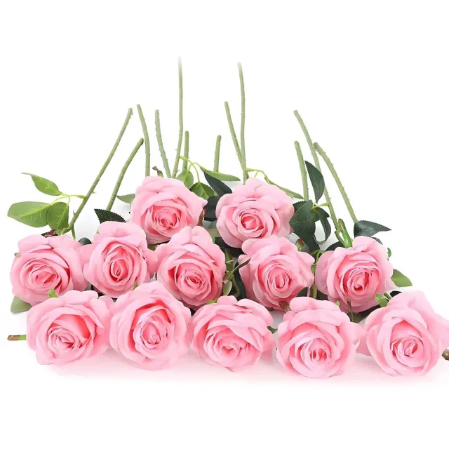 Famanu Set van 12 kunstmatige rozen, 53 cm lange steel, roze