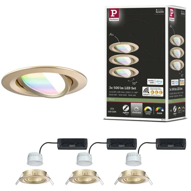 Paulmann LED-inbouwlamp Nova Coin rond 84 mm 50° RGBW+ 3x6W 3x500lm 230V Goud mat Aluminium
