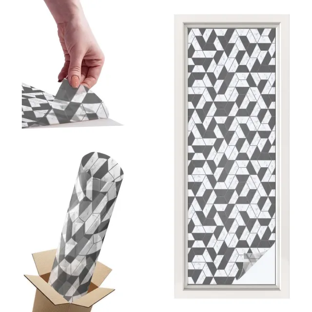 TULUP Raamfolie Anti inkijk - Geometrische illusies Privacy Folie Raam - 50x146 cm - Zwart Anti inkijk Folie - Raamfolie Tegen inkijk Glas in Lood - Voor op kantoor, voor de hal, voor de woonkamer - Raamfolie Zonwering Zwart - Geometrische illusies