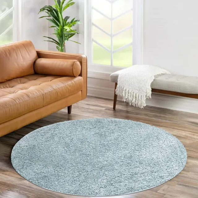 Carpet City Hoogpolig, shaggy woonkamertapijt, effen, turkoois, rond, 200 cm diameter, hoogpolig slaapkamertapijt, effen, zacht en pluizig, modern grijs