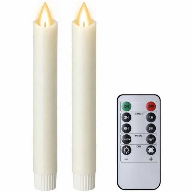 Foryouliving LED kaarsen met bewegende vlam 2x - Ivoor - Ivory - Afstandsbediening - Dinerkaars rustiek wax 18.5 cm - LED kaars batterij - Timer