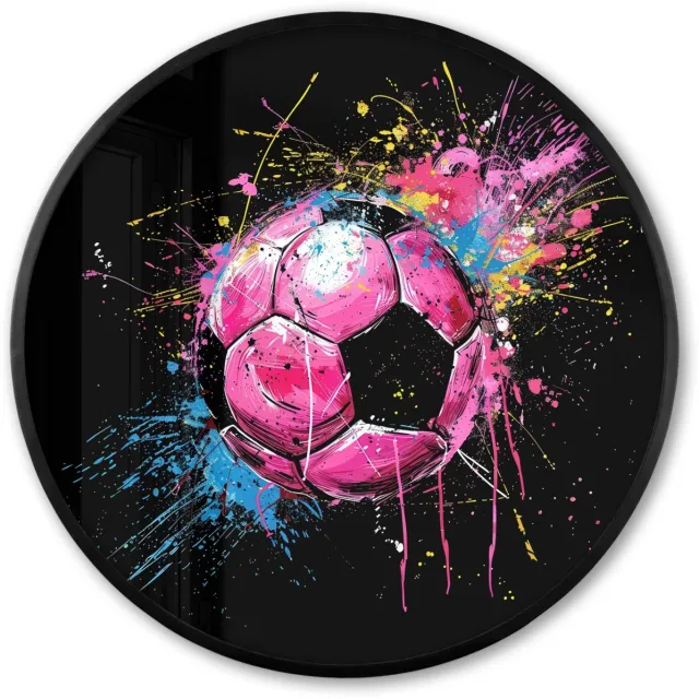 FrameYourWall Poster in lijst Rond - Fotolijst 80x80 cm - Posters - Graffiti - Sport - Voetbal - Bal - Roze - Ronde posterlijst zwart - Decoratie - Wanddecoratie woonkamer - Muurdecoratie slaapkamer