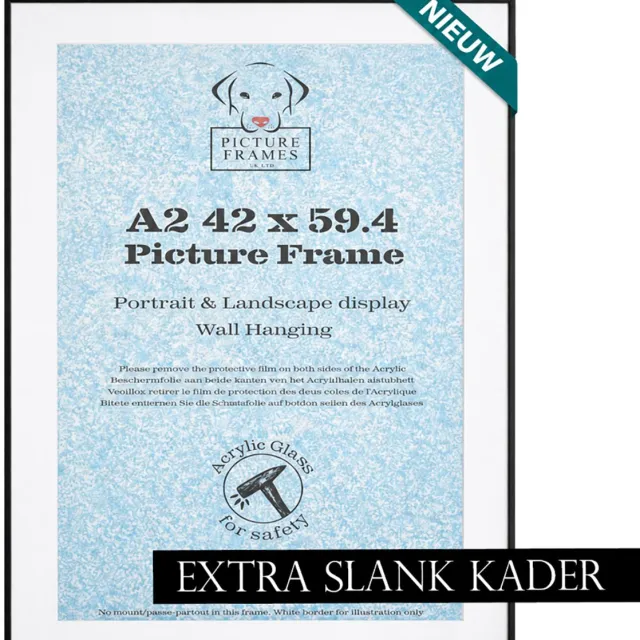 Aluanz Fotolijst A2 (42x59.4 cm) - Zwart Mat - Aluminium kader inclusief passe-partout - 8mm profielbreedte - Fotokader - Wissellijst - Posterlijst - Picture Frame UK