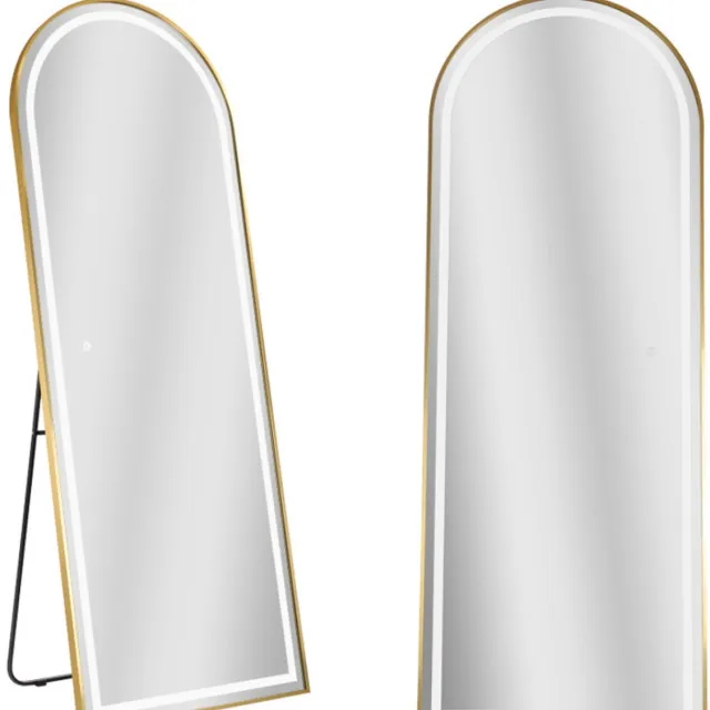 SensaHome LED Passpiegel - Minimalistische Design Wandspiegel met Verlichting - Staande Spiegel met Metalen Rand - Goud - 160x60x4 CM LED-Goud
