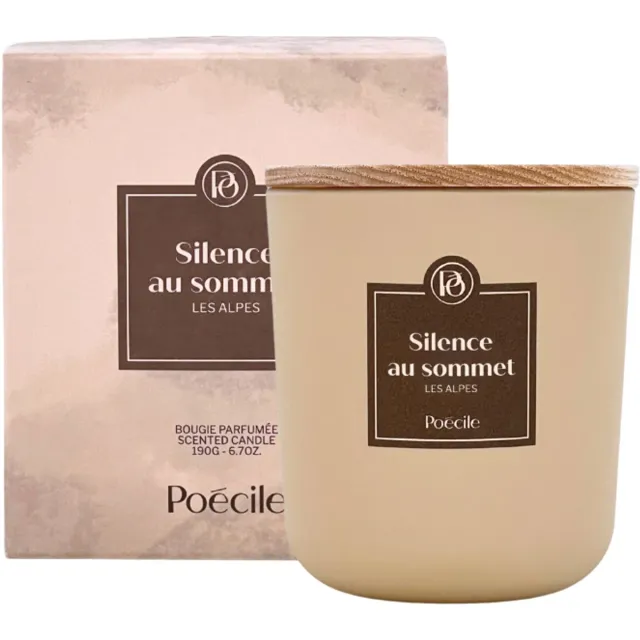 Poecile Poécile - Candle - Silence au sommet - Les Alpes - Geurkaars - Sojawax - Fris, white musk, Sneeuwachtige geur - 50 uur - Frans - 190g Wit