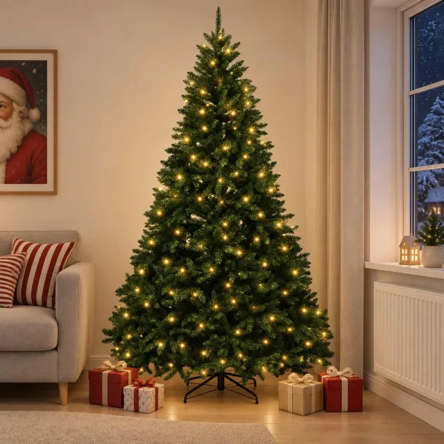 vidaXL Kunstkerstboom met scharnieren donkergroen 300 cm 300 LED's
