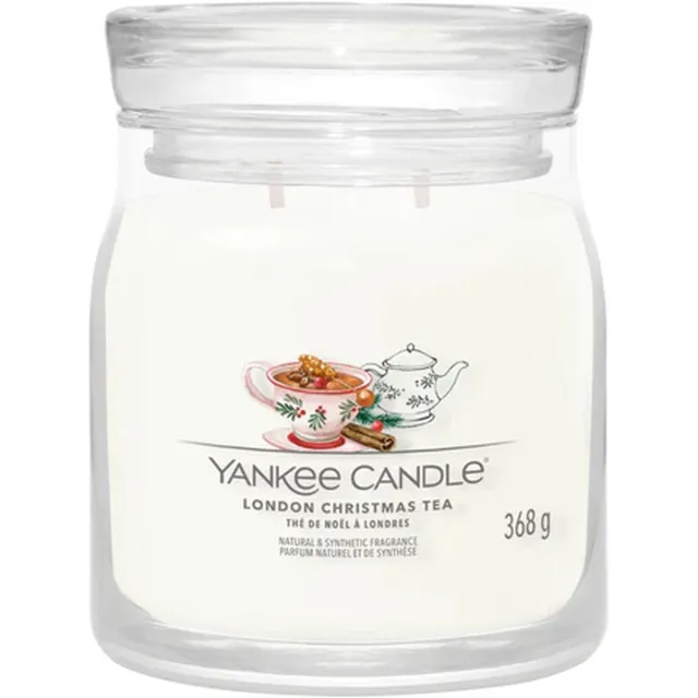 Yankee Candle London Christmas Tea Medium Geurkaars - 50 branduren - 2 lonten Wit