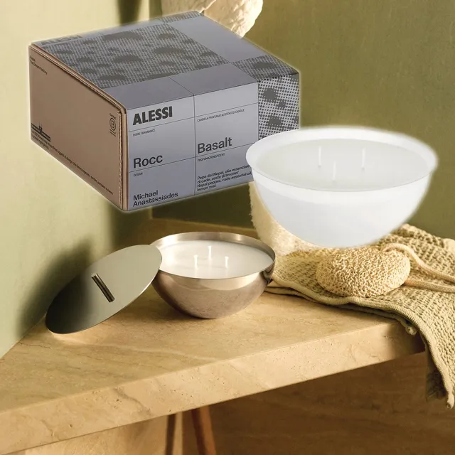 Alessi Rocc-Set-Small-Basalt-Geurkaars-mét-Container gepolijst rvs