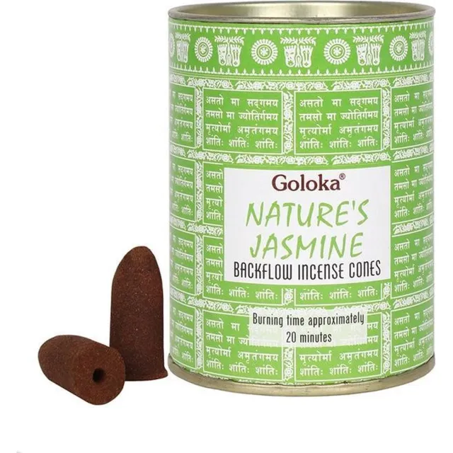 Goloka jasmijn backflow wierookkegels - 1 blikje 24 kegels Groene verpakking