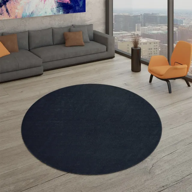 TT Home Woonkamertapijt Kurflor effen design modern en tijdloos 200 x 200 cm Rond 200 x 200 cm Rond blauw