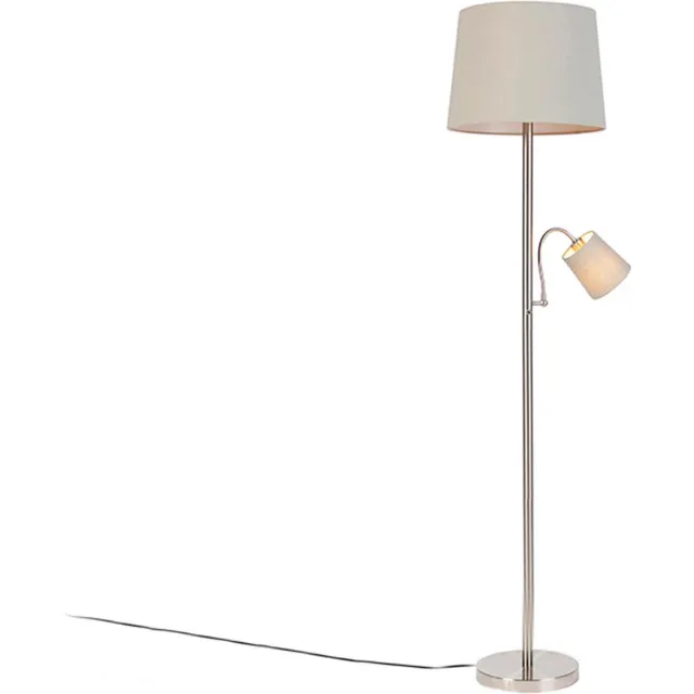 QAZQA retro - Klassieke Dimbare LED Smart Vloerlamp | Staande Lamp met flexarm incl. wifi met Dimmer - 1 lichts - H 158 cm - Grijs - Woonkamer | Slaapkamer | Keuken Grijs Smart LED