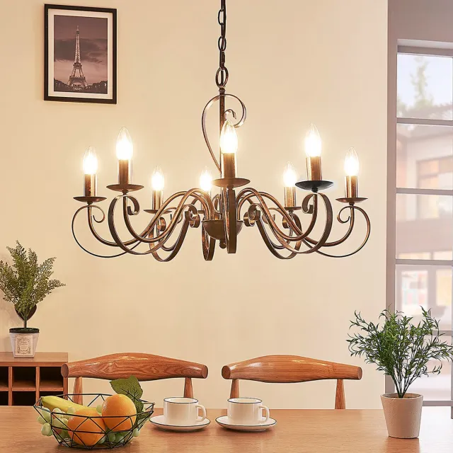 Lucande kroonluchter - 8lichts - Metaal - H: 45 cm - E14 - roestbruin