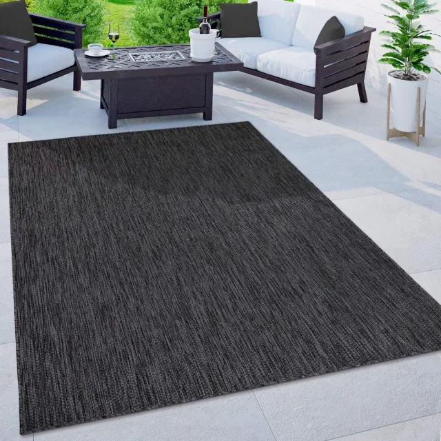 flycarpets Veniro Effen Binnen en Buitenkleed Antraciet - 140x200 cm - Laagpolig Vloerkleed Buiten - Tuinkleed / Tuintapijt