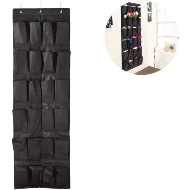 QTTVBTNA Hangende Schoenenorganizer met 24 Grote Meshvakken – Deur Opbergtas voor Schoenen – Ruimtebesparende Over-de-Deur Opberger voor Kast, Slaapkamer of Gang – Zwart
