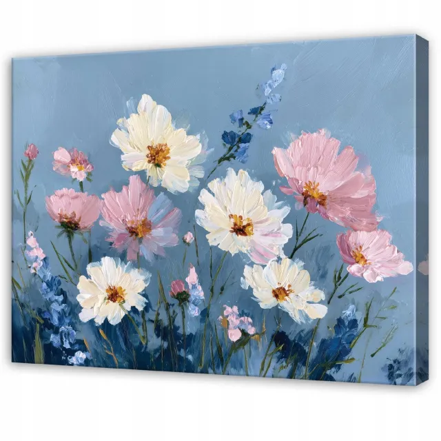 WALLARENA Schilderij op Canvas 120x80 cm - Schilderijen - Canvas schilderij - Bloemen motif - Voor de slaapkamer van de salon - Op het doek Blauw