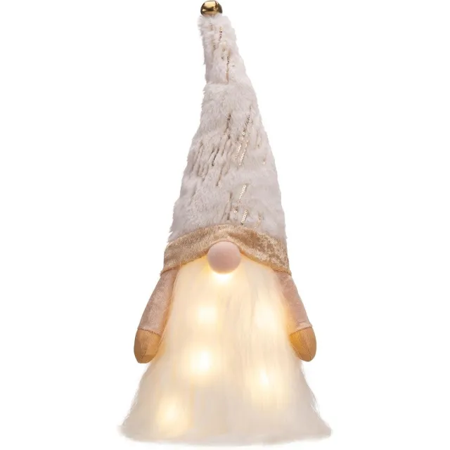 Cosensi Kerstboomtopper voor decoraties met Noorse kabouter, 41,9 cm wit en goud, LED-verlichting, timer, batterijbox, Kerstdecoratie, Feestelijke boomversiering Any