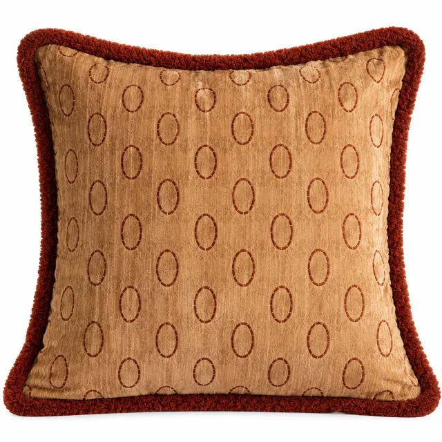ilgi collection Sierkussen met ovaalpatroon en roestkleurige rand – Camel – 50 x 50 cm Camel/Bruin