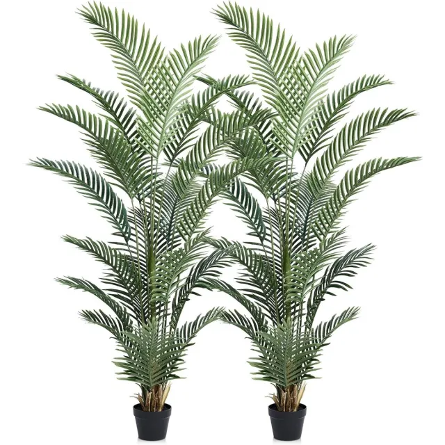 Provento Kunstpalm van 180 cm met UV-bescherming, grote kunstplant voor binnen en buiten - decoratieve kamerplant voor woonkamer, balkon en badkamer - verpakking van 2 stuks. Groen