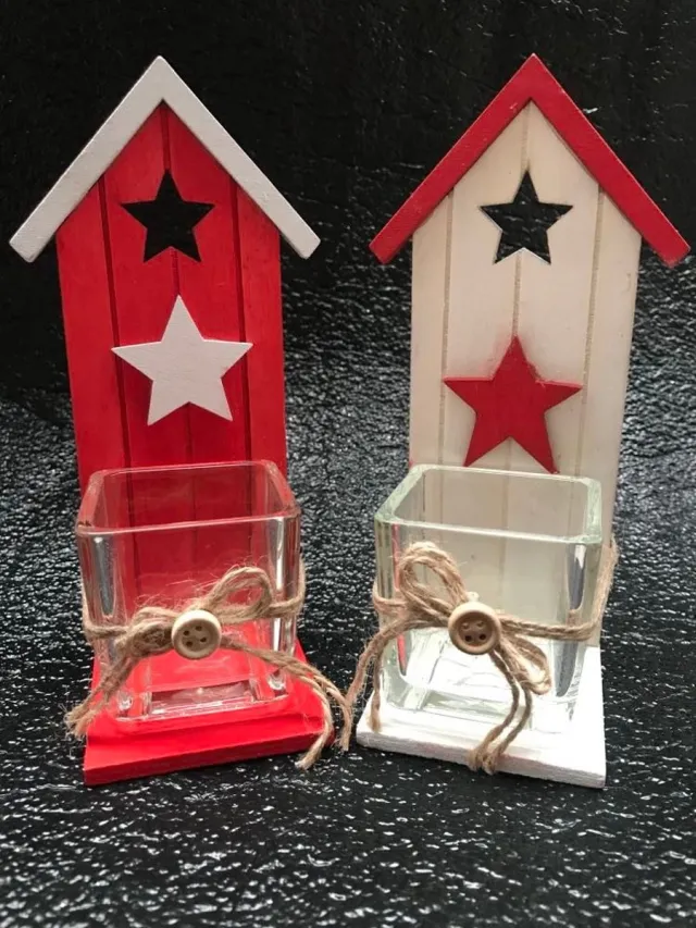 Christmas House 2st luxe waxinelichthouders wit en rood huisje als theelichthouder