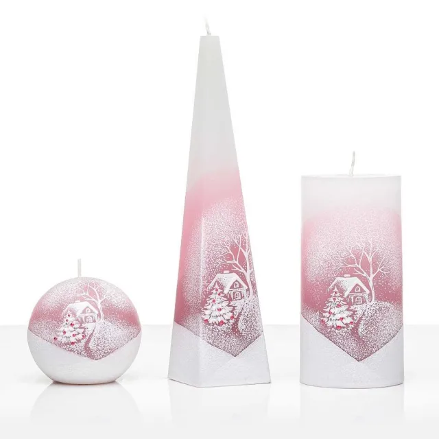 Jakelis Kaarsen - Set Handgeschilderd - Winter - Wit/Bordeaux - kerst - kaars - kerstverlichting