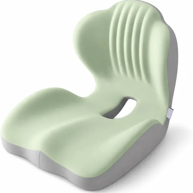 Gloovon Orthopedisch zitkussen – Verlicht rug- en stuitbeenpijn – Geschikt voor gebruik op kantoor, in de auto en thuis – Traagschuim – 44 x 40 x 37 cm – Grijsgroen Grün | Grijs