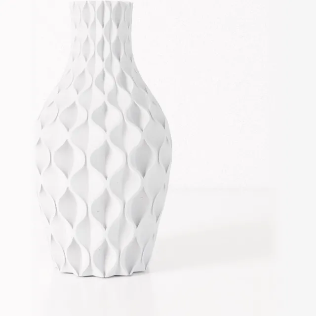 Fleuriek vaas VERA - Wit H40 cm - Luxe designvaas voor tafel of dressoir - Reliëfpatroon