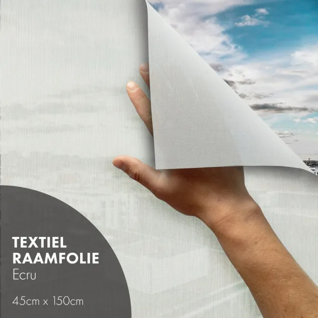 Lampe Textiles Raamfolie textiel - anti inkijk - zonwerend - zelfklevend - Ecru - 45x150cm - écht textiel met linnen uitstraling - HR++ HR+++