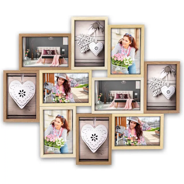 Zep Fotolijst - houten frame - naturel en wit - 47 x 56 x 3 cm - woondecoraties - accessoires Bruin