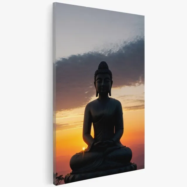 Saammp Canvas Schilderij - Boeddha bij mooie Zonsondergang - 40x60 - Foto op canvas - Wanddecoratie - Muurdecoratie Woonkamer - Canvas schilderijen Multicolor